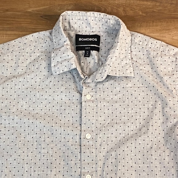 Bonobos Mens Slim Fit Short Sleeve Polka Dot Button Down Shirt Medium Gray - Picture 4 of 8